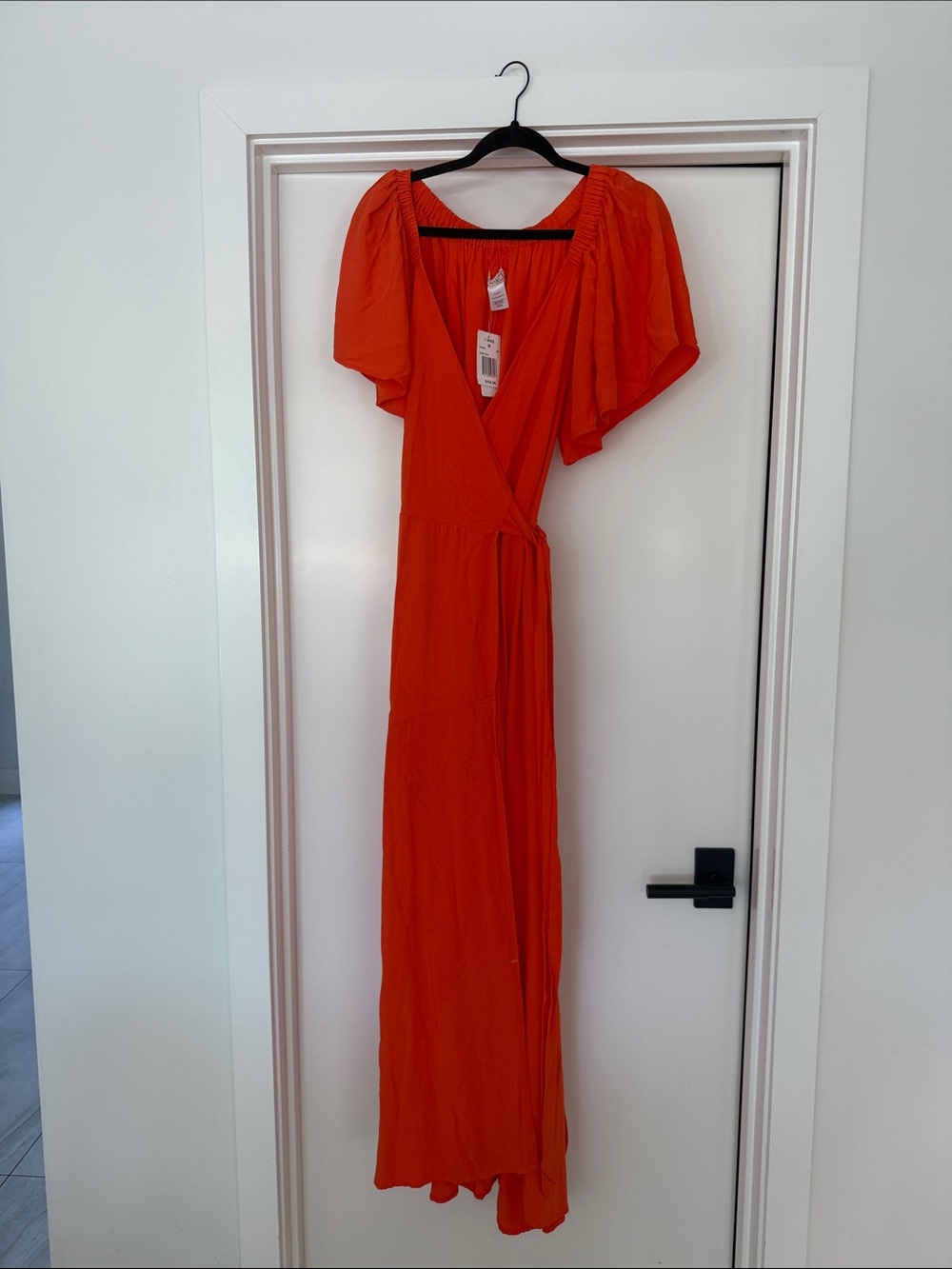 l*space Bright Orange Puff-Sleeve Wrap Maxi Dress